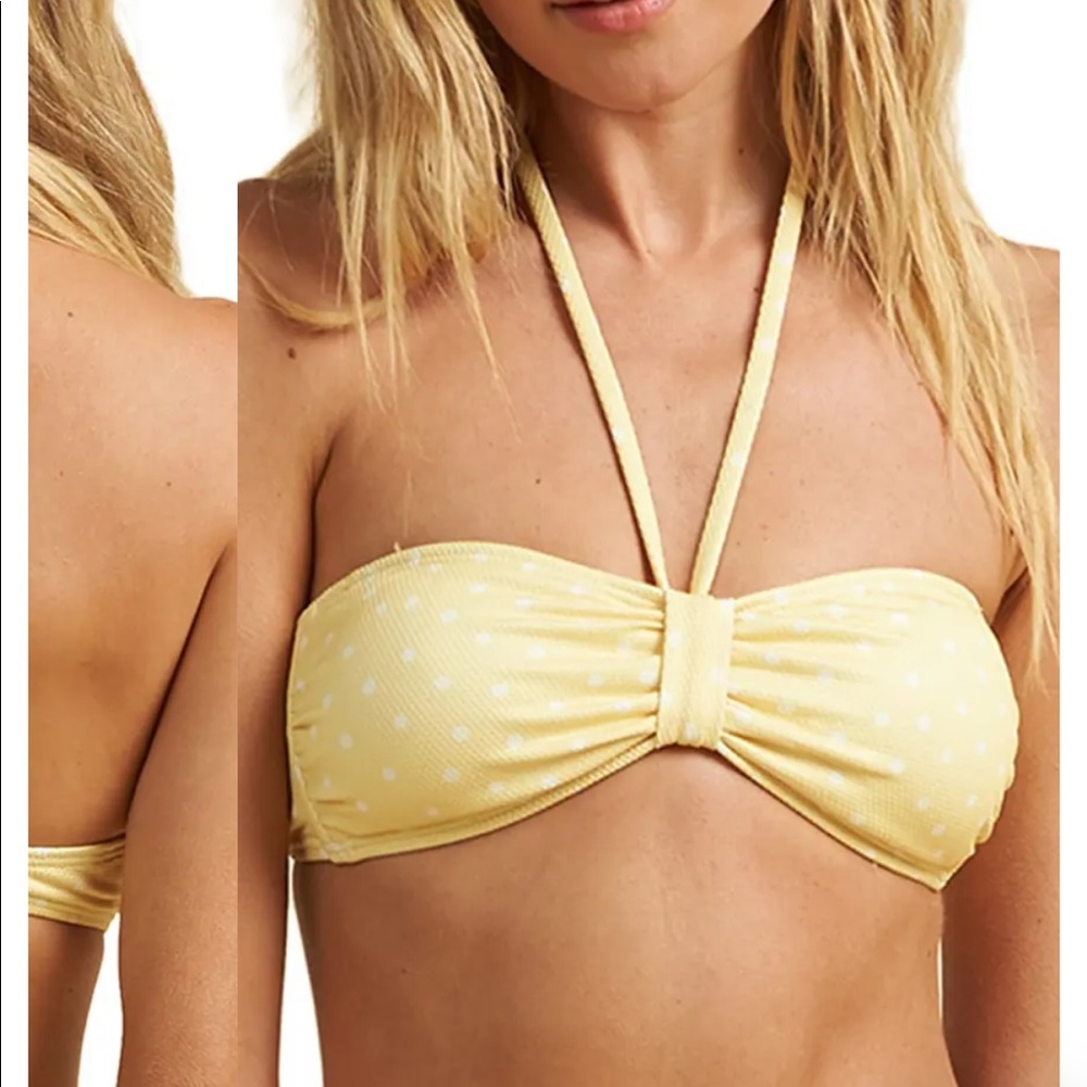 Billabong x The Salty Blonde Yellow Polka Dot Bandeau Halter Bikini Swim Top